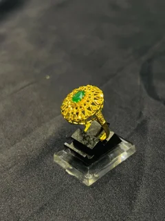 24K Gold Polish adjustable Ring in Green Stone view 3