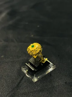 24K Gold Polish adjustable Ring in Green Stone view 3