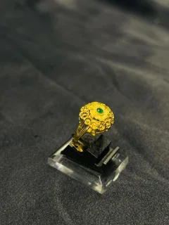 24K Gold Polish adjustable Ring in Green Stone view 2
