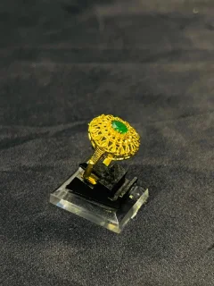 24K Gold Polish adjustable Ring in Green Stone view 2
