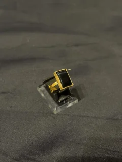 Goldplated adjustable Ring with black aqeeq view 1