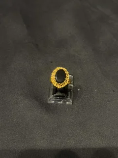 Goldplated adjustable Ring with black aqeeq view 2