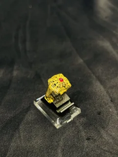 24K Gold Polish adjustable Ring in Maroon Stone view 2