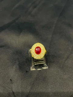 24K Gold Polish  adjustable Ring in Maroon Stone view 2