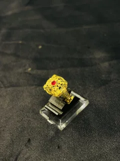 24K Gold Polish adjustable Ring in Maroon Stone view 3