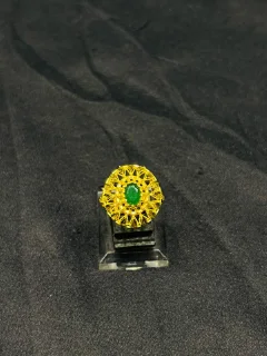 24K Gold Polish adjustable Ring in Green Stone view 1